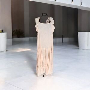Elegant Cream Ruffle Maxi Dress